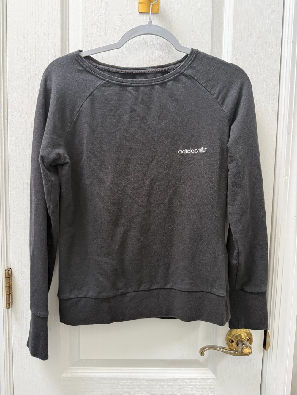 adidas Women’s Dark Gray Crewneck Sweatshirt with Small Logo